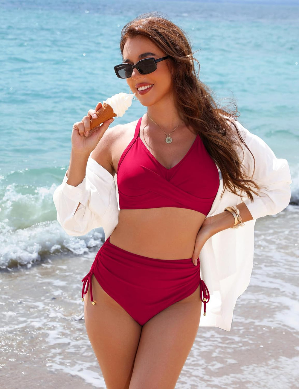 Ocevara Ocevara - Women's High Waisted Bikini Sets Drawstring Tummy Control Swimsuits Crisscross Tie - image 35