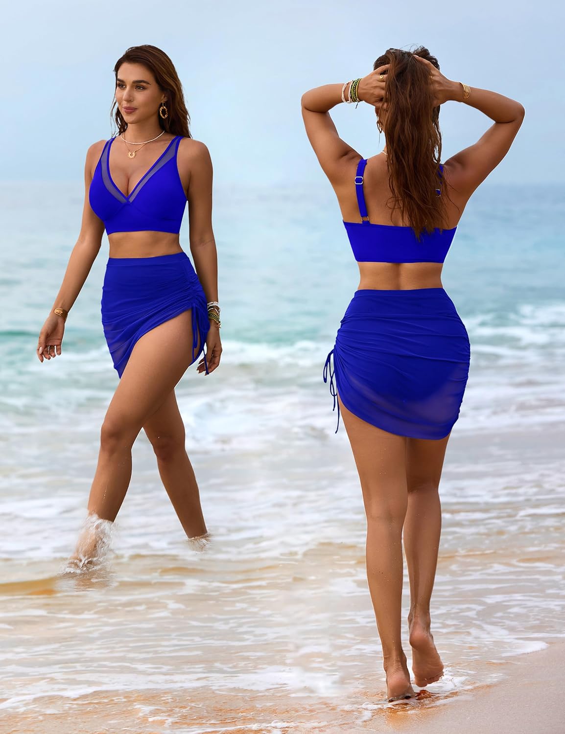 Ocevara Ocevara - Women's Swim Skirt High Waisted Bikini Sets Tummy Control Swimsuits Mesh Sarong - image 36