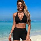 Ocevara - Women's Bikini Sets Trim 2 Piece High Waisted Swimsuit Halter V Neck Adjustable Drawstring Straps Bathing Suit with Boyshort