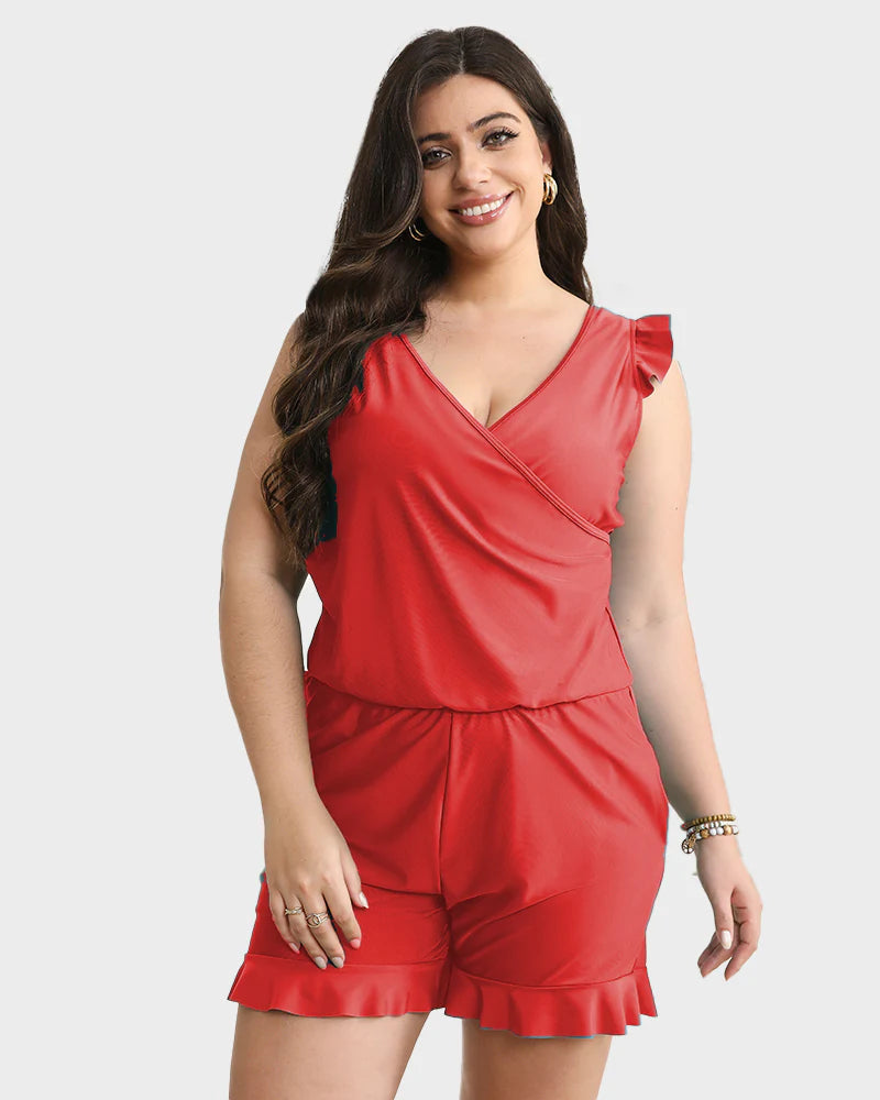 Ocevara - Built-In Bra Swim Romper Three Piece Set