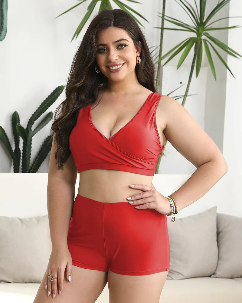 Ocevara - Built-In Bra Swim Romper Three Piece Set