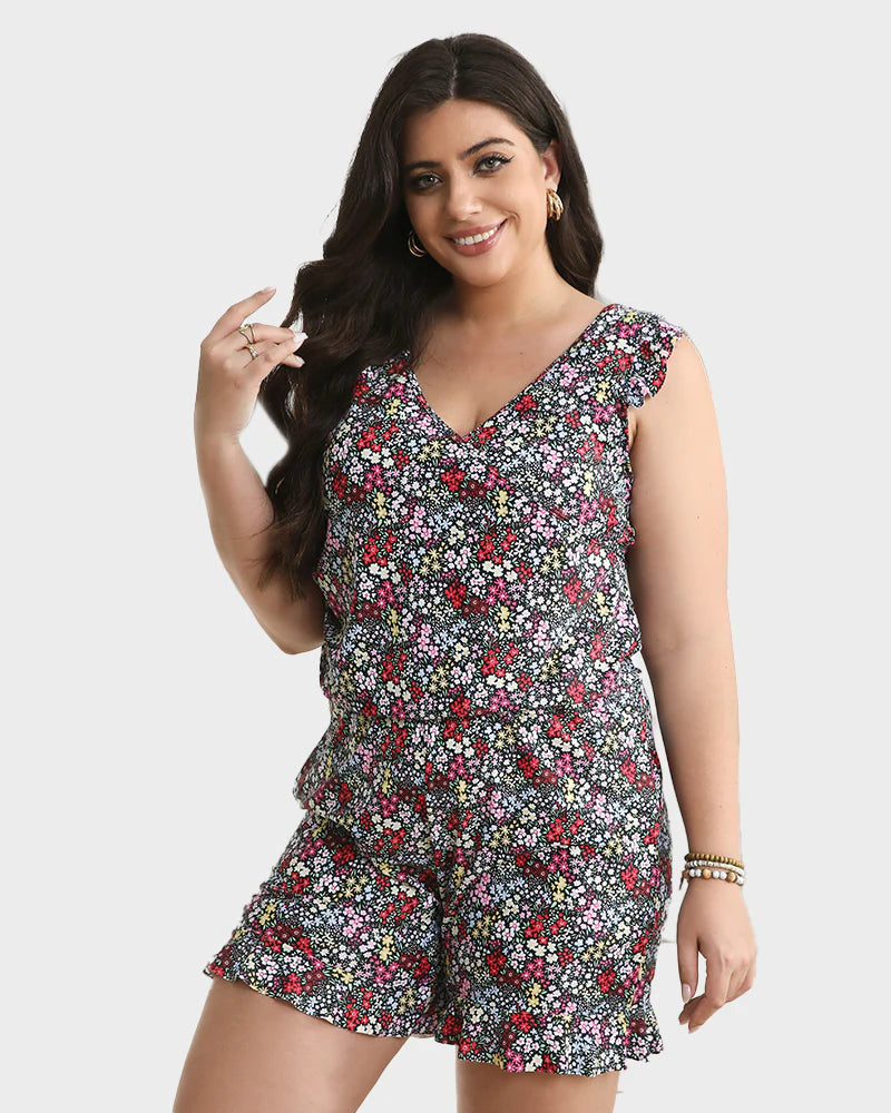 Ocevara - Built-In Bra Swim Romper Three Piece Set