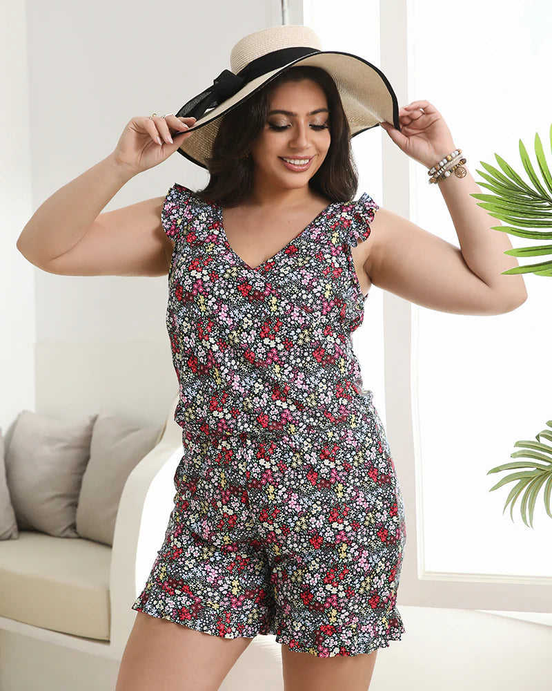 Ocevara - Built-In Bra Swim Romper Three Piece Set