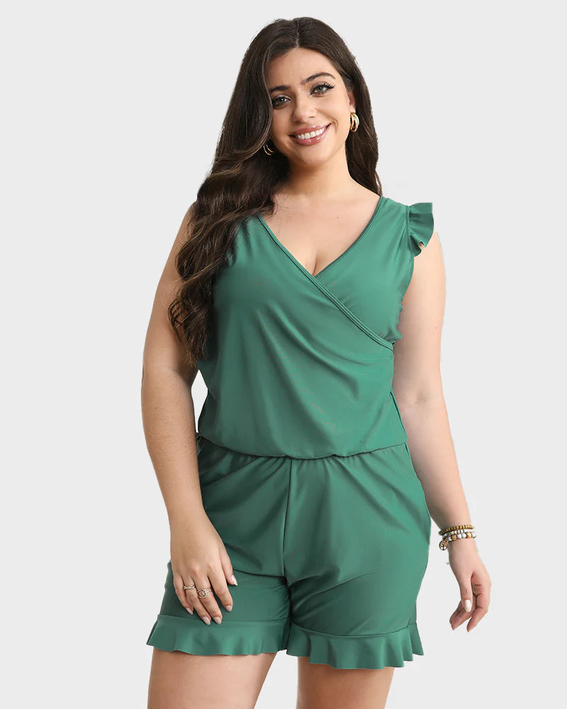 Ocevara - Built-In Bra Swim Romper Three Piece Set