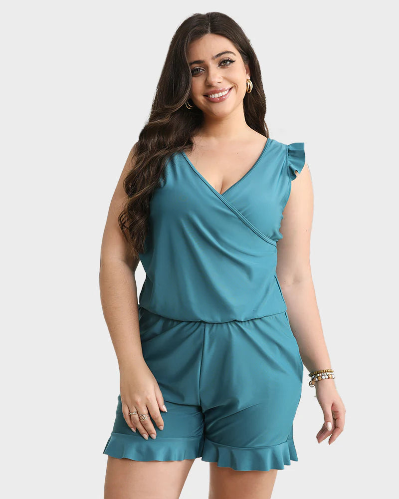 Ocevara - Built-In Bra Swim Romper Three Piece Set