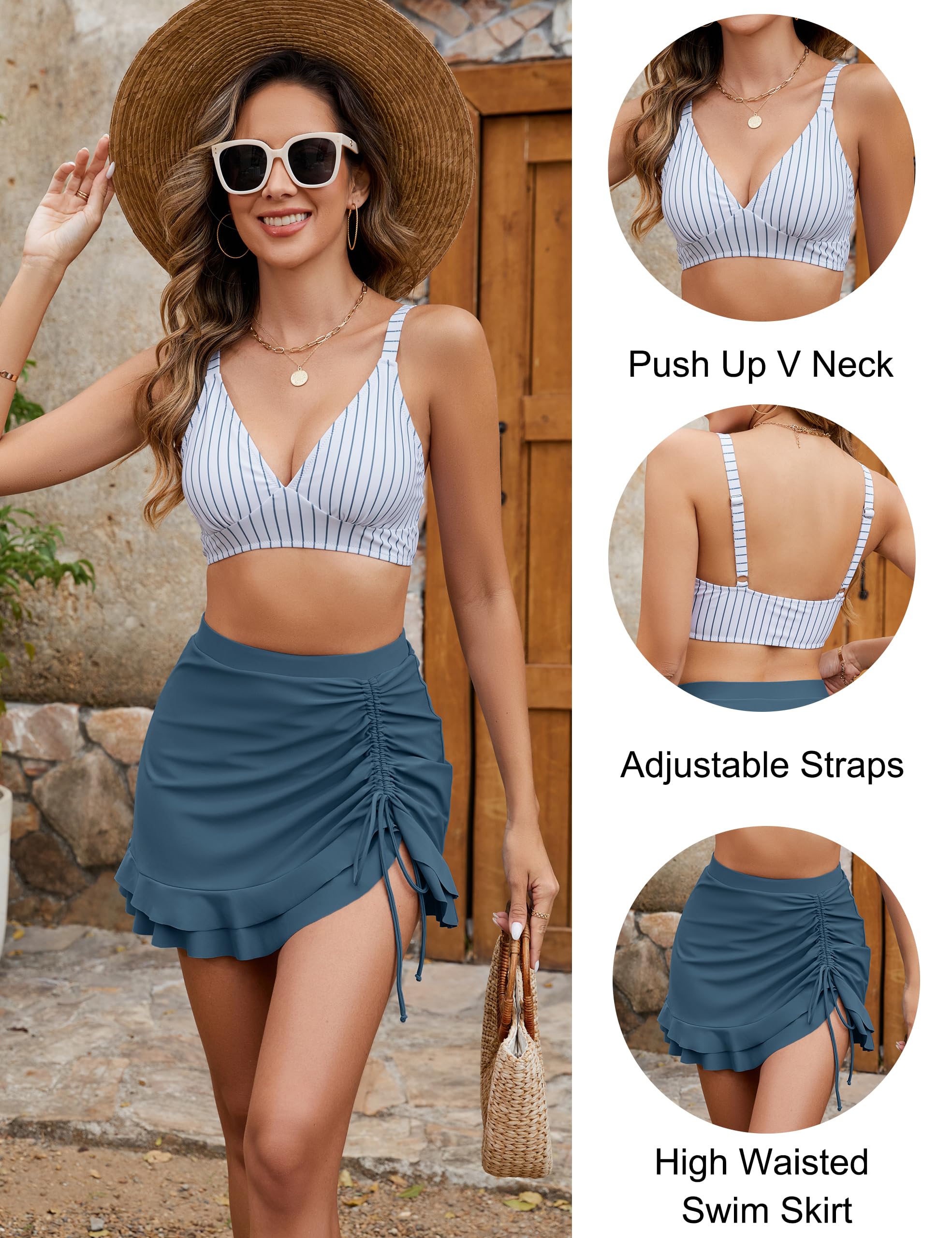 Ocevara - Women's High Waisted Bikini Sets Tummy Control Swim Skirt Two Piece Swim Suit