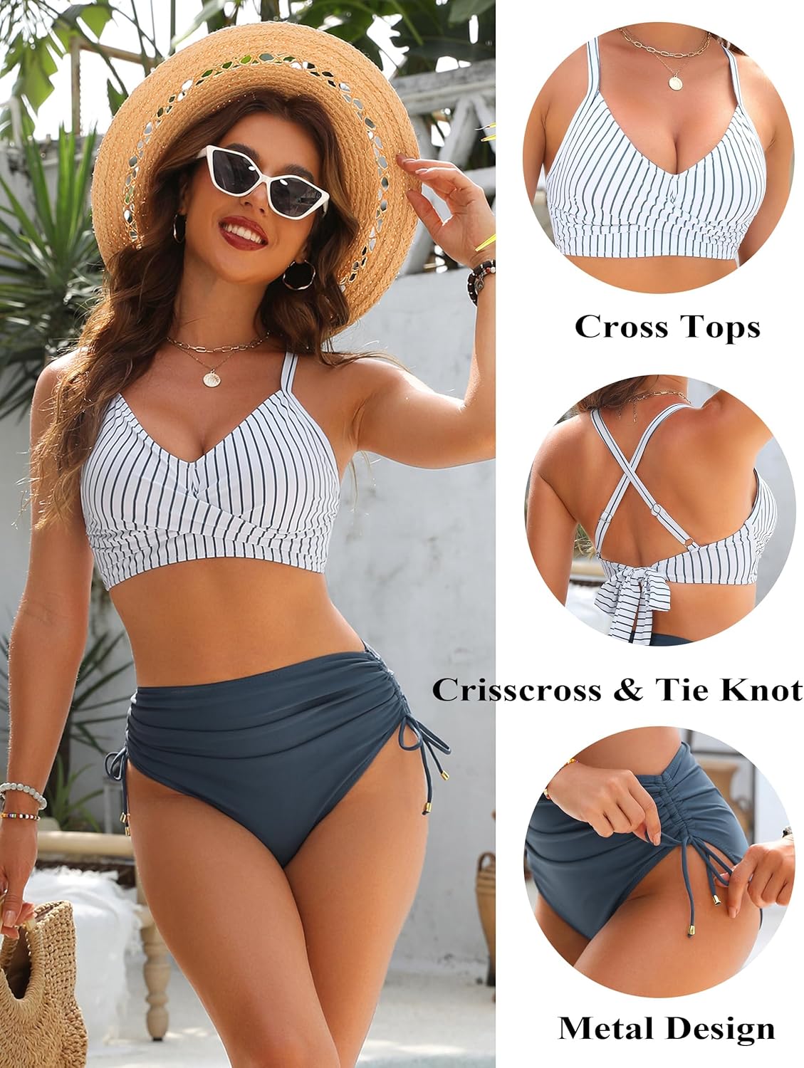 Ocevara Ocevara - Women's High Waisted Bikini Sets Drawstring Tummy Control Swimsuits Crisscross Tie - image 54