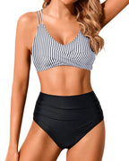 Ocevara - Women High Waisted Bikini Set Two Piece Swimsuits Push up Wrap Swim Suits Top Tummy Control Bathing Suit