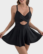 Ocevara - V-Neck Cutout One-Piece Swimdress with Tummy Control