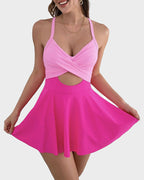 Ocevara - V-Neck Cutout One-Piece Swimdress with Tummy Control