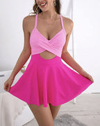 Ocevara - V-Neck Cutout One-Piece Swimdress with Tummy Control