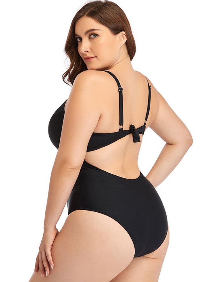 Dark Blue Sweetheart Neckline Cutout One-Piece Swimsuit Secondary image