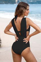 Ocevara - Women's One Piece Swimsuit Halter Plunging Neck Bathing Suit Wide Straps Underwire Ruched Back Hook