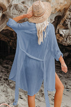 Ocevara - Black Solid Color Tie Sun-proof Belt Sexy V Neck Cover Up