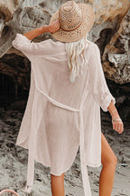 Ocevara - Black Solid Color Tie Sun-proof Belt Sexy V Neck Cover Up