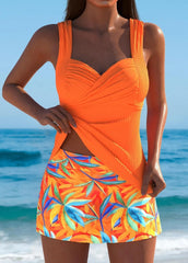 Ocevara Mid Waisted Leaf Print Orange Tankini Set - image 2