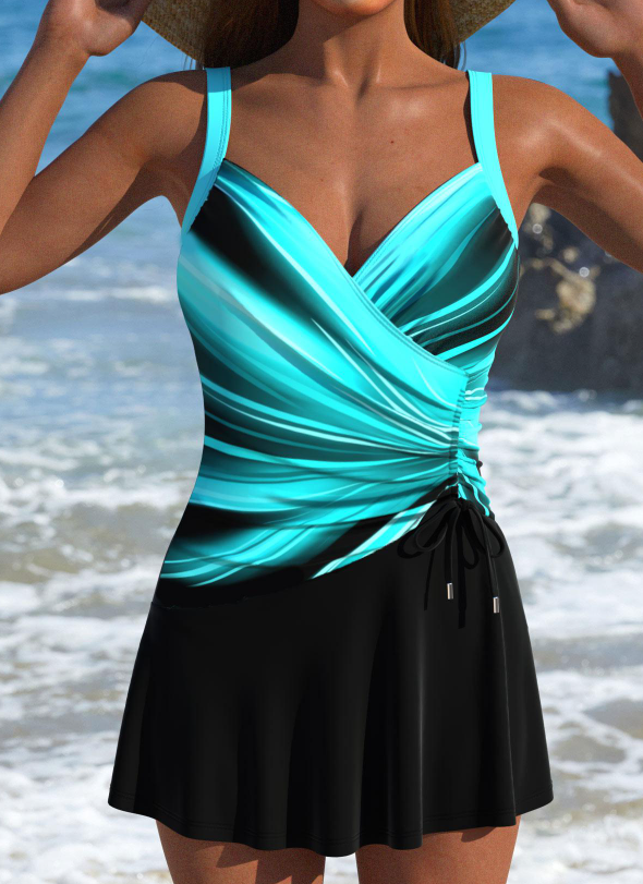 Ocevara Drawstring Cyan Ombre One Piece Swimdress - image 2