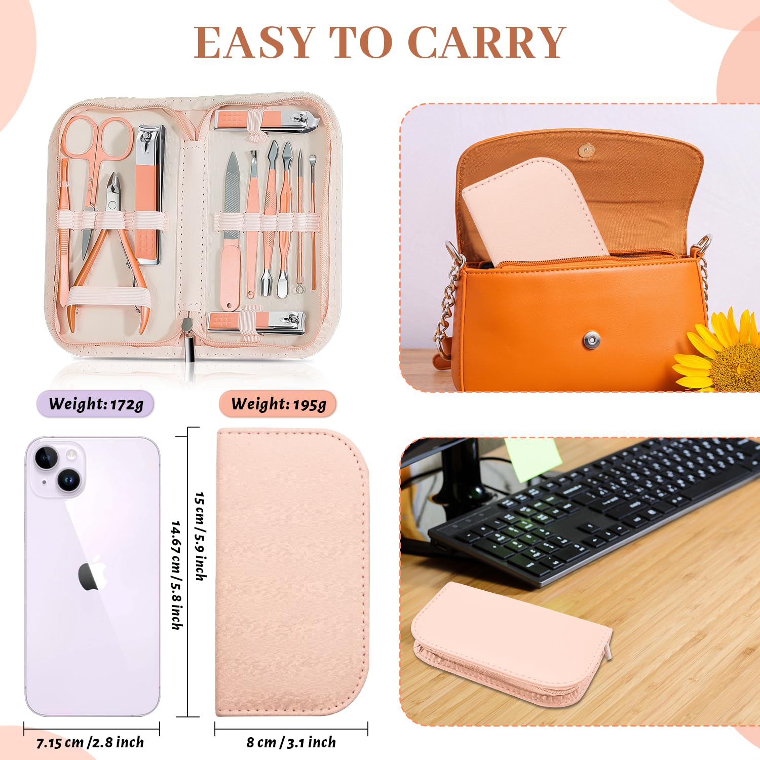 Manicure Pedicure Set, 12 Pcs Nail Care Kit for Women, Mens Nail Grooming Kit, Manicure & Pedicure Tools & Accessories, Pink Nail Kit Manicure Set Luxury Leather Case for Home Salon Use