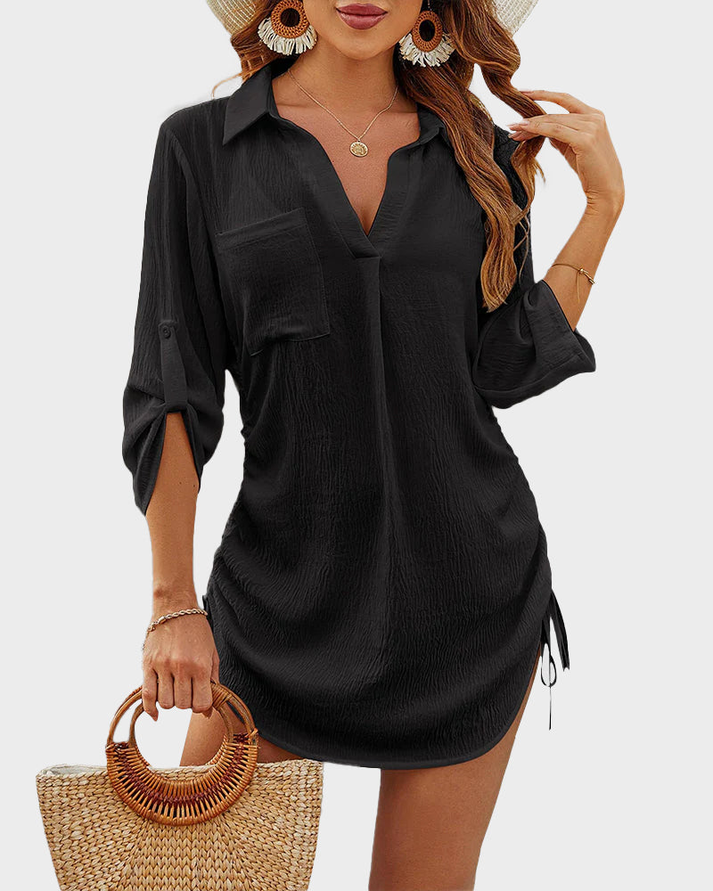 Ocevara - Coverup Drawstring Beach Dress Shirt