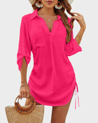 Ocevara - Coverup Drawstring Beach Dress Shirt