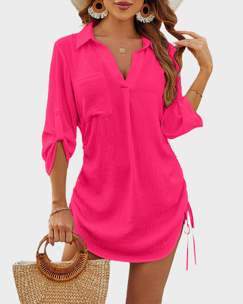 Ocevara - Coverup Drawstring Beach Dress Shirt