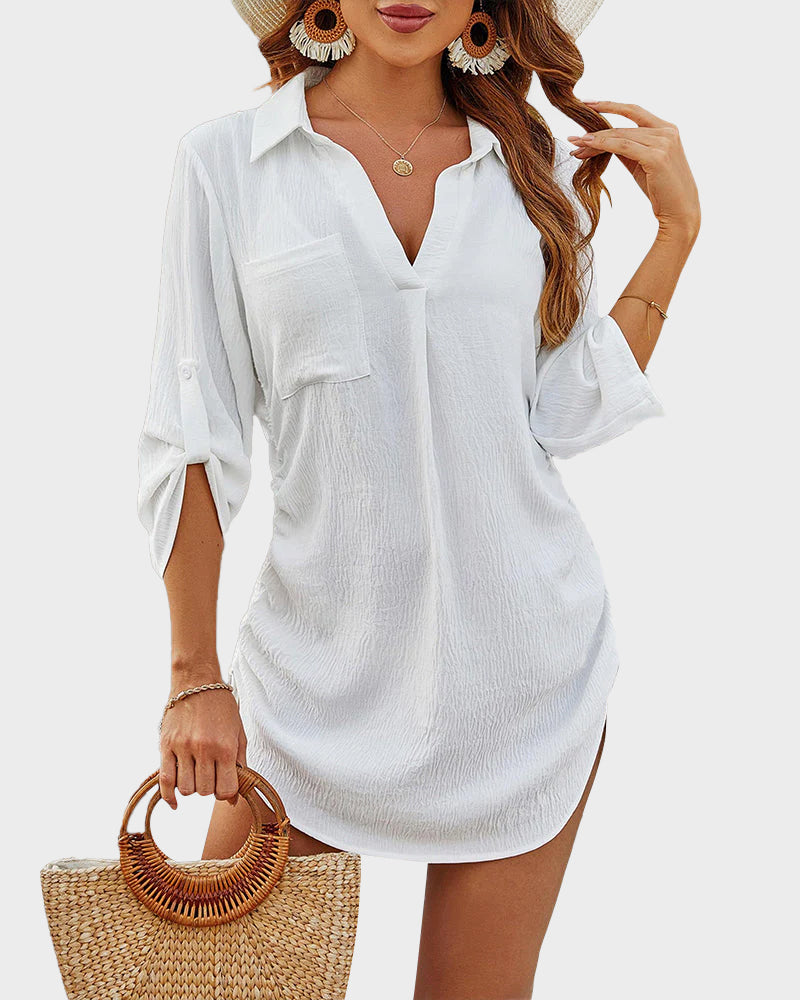 Ocevara - Coverup Drawstring Beach Dress Shirt
