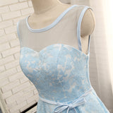 High Quality Blue A Line Lace Short Prom Dresses,Sleeveless Homecoming Dresses OK470