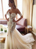 Mermaid Sweetheart Backless Court Train Wedding Dress with Lace Appliques OKR19