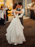 Generous A-Line Deep V-Neck Sleeveless Backless Off White Organza Wedding Dresses OKF77