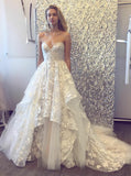 Fashion A-Line Sleeveless Sweetheart Tulle Lace Wedding Dresses OKF91