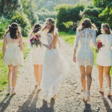 Sheath V-neck Backless Long Sleeves Lace Boho Wedding Dress OKM83