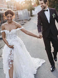 A-Line Off-the-Shoulder Boho Wedding Dresses with Appliques OKL58