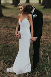 Mermaid Spaghetti Straps V-Back Simple Cheap Wedding Dress OK1078