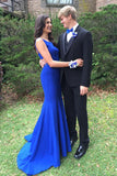 Simple Handmade Mermaid Long Royal Blue Open Back Prom Dress K726