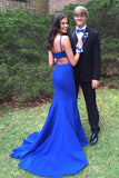 Simple Handmade Mermaid Long Royal Blue Open Back Prom Dress K726