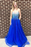 A-line Sweetheart Floor-Length Royal Blue Prom Dress with Beading Pockets OKQ93