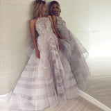 Fashion A-Line Crew Backless Lavender Organza Prom Dresses with Beading OKG20
