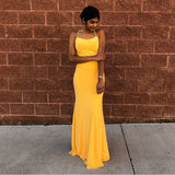 Mermaid Spaghetti Straps Floor-Length Yellow Sexy Prom Dresses OKQ67