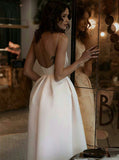 Spaghetti Straps Off White Prom Dresses with Pockets Tea-Length Party Dress OKL72