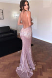 Sexy Mermaid Sequins Backless V-Neck Prom Dress Evening Party Dresses OK1934