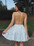 A-line Lace Backless Spaghetti Straps Short Homecoming Dress Graduation Dress OKX81