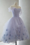 Purple Tulle Short Prom Dress A Line Cute Homecoming Dress With 3D Flowers OK1546