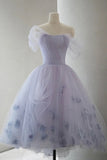 Purple Tulle Short Prom Dress A Line Cute Homecoming Dress With 3D Flowers OK1546