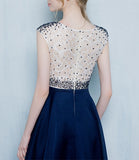 Beautiful Dark Blue Long Beading Zipper Back Prom Dress K724