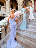 Appliqued Straps Mermaid Bridesmaid Dresses with Bow OKN4