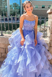 A Line Lavender Long Prom Dress with Cascading Ruffles Evening OK1343