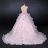 Princess Pearl Pink Ball Gown Wedding Dress Sweetheart Appliques Bridal Gown OKQ24