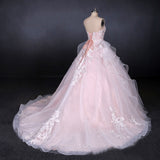 Romantic Pearl Pink Ball Gown Wedding Dresses, Sweetheart Appliques Bridal Gown OKQ24