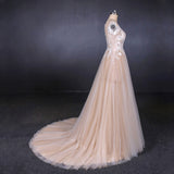 Charming A Line Long Sleeves Lace Appliques Tulle Wedding Dresses OKQ30