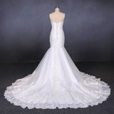 Sweetheart Mermaid Lace Appliques Button Back Long Wedding Dresses OKQ29